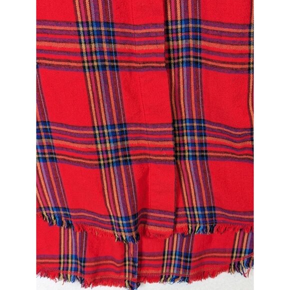 Jaded Gypsy Women size S/M Button Front Flannel Shirt Red Plaid Fringe Hippie - Picture 7 of 12